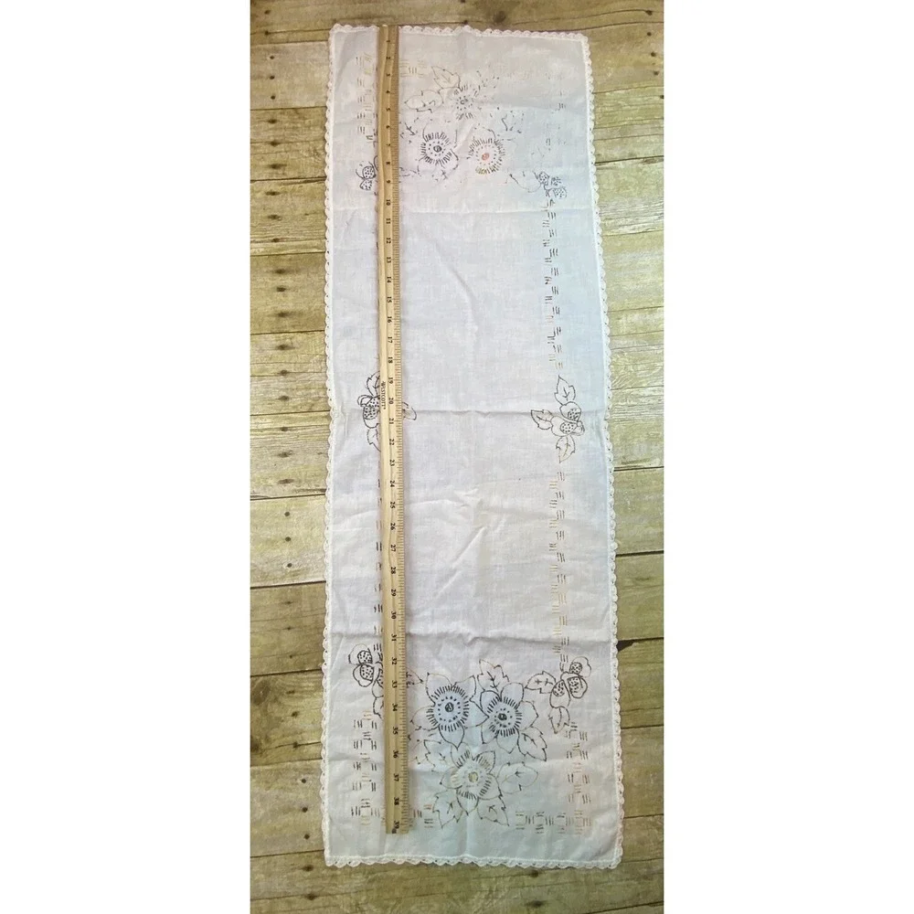 Hand Stitch Table Runner Flower Yellow Brown‎ Floral 40x30